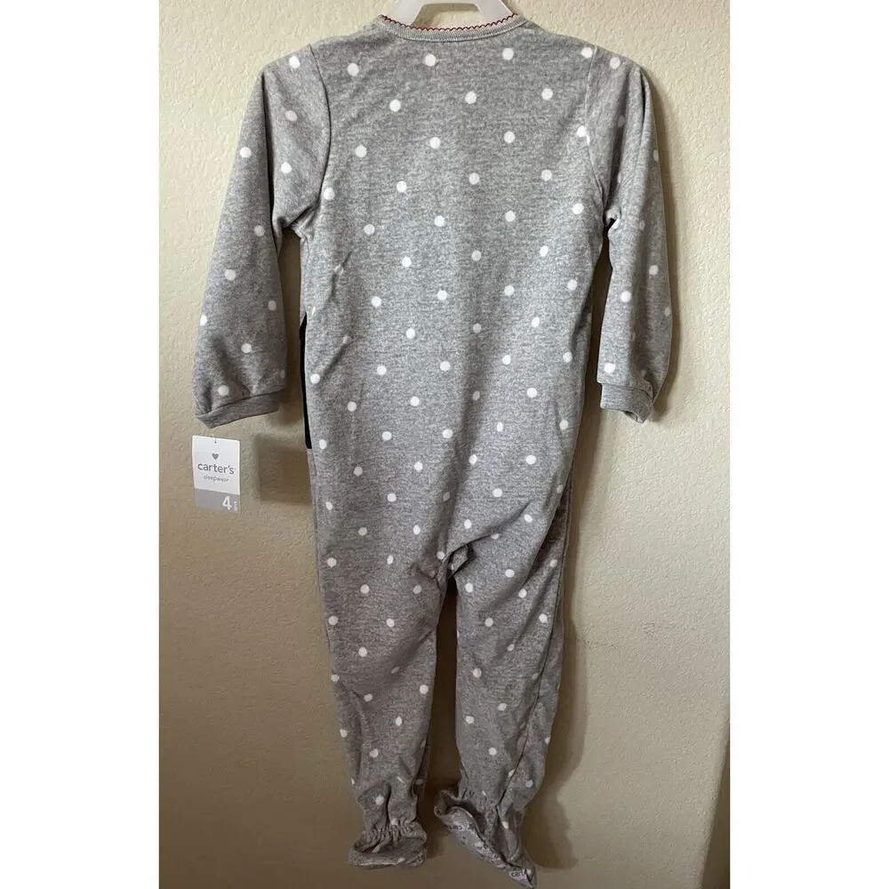 Carter's Gray Polka Dot Scottish Terrier Zip Up Girls' Footed Pajamas Size 4
